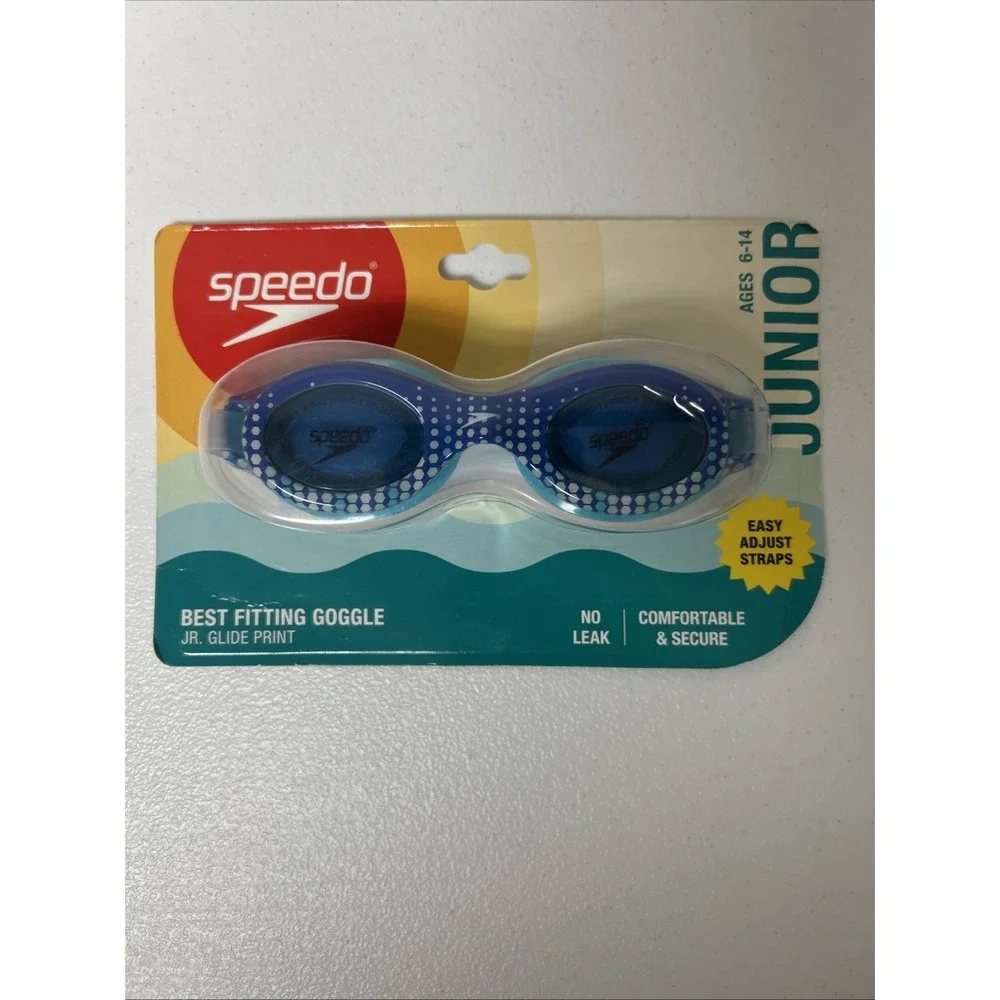 Speedo Junior Glide Print Blue‎ Goggles No Leak Anti-Fog UV Protection Ages 6-14